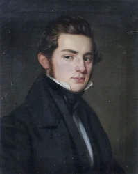 Bildnis eines jungen Herrn in schwarzem Gehrock in Dreiviertelansicht nach rechts